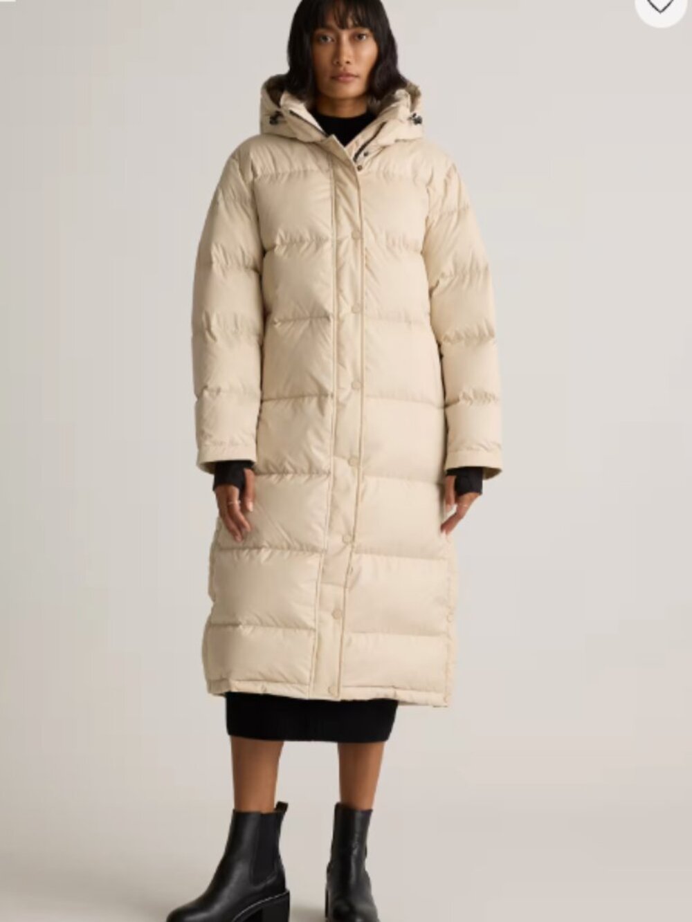 Quince Responsible Down Long Puffer Size Medium in Oatmilk
